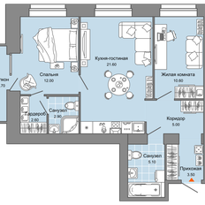 Квартира 64 м², 2-комнатная - изображение 2