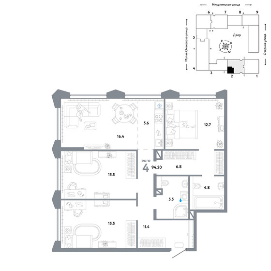 94,2 м², 4-комнатная квартира 36 890 000 ₽ - изображение 1