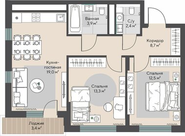 Квартира 61,6 м², 2-комнатная - изображение 2
