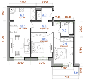 62,5 м², 3-комнатная квартира 5 600 000 ₽ - изображение 72