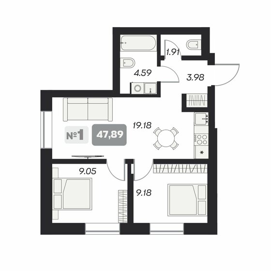 47,9 м², 3-комнатные апартаменты 8 750 000 ₽ - изображение 1