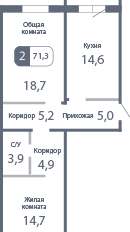 Квартира 71 м², 3-комнатная - изображение 2