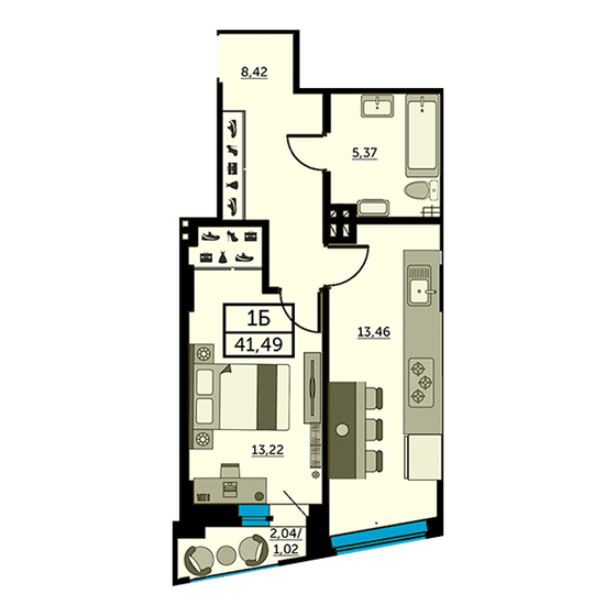 41,3 м², 1-комнатная квартира 6 029 800 ₽ - изображение 9