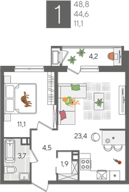 50 м², 1-комнатная квартира 12 255 000 ₽ - изображение 25