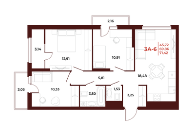 69,9 м², 3-комнатная квартира 6 180 000 ₽ - изображение 27