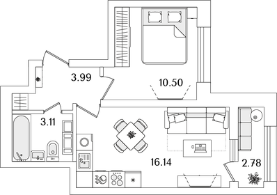 Квартира 35,1 м², 1-комнатная - изображение 1