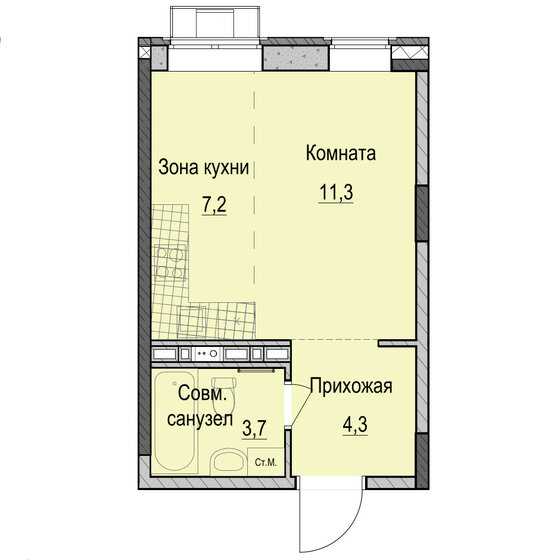 26,5 м², квартира-студия 6 162 000 ₽ - изображение 1