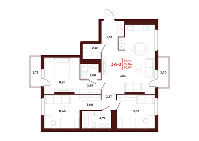 90,4 м², 3-комнатная квартира 9 493 050 ₽ - изображение 16