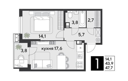 47,7 м², 1-комнатная квартира 7 197 930 ₽ - изображение 5