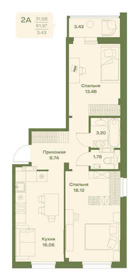 64,8 м², 2-комнатная квартира 6 405 000 ₽ - изображение 18