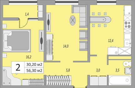 56,3 м², 2-комнатная квартира 3 825 585 ₽ - изображение 6