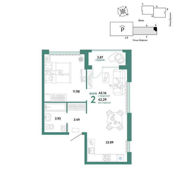 45,2 м², 2-комнатная квартира 7 340 000 ₽ - изображение 23