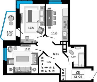 63,5 м², 2-комнатная квартира 7 600 000 ₽ - изображение 92