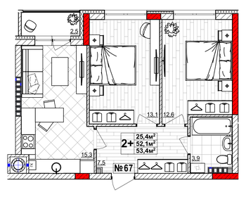 54 м², 2-комнатная квартира 7 300 000 ₽ - изображение 70