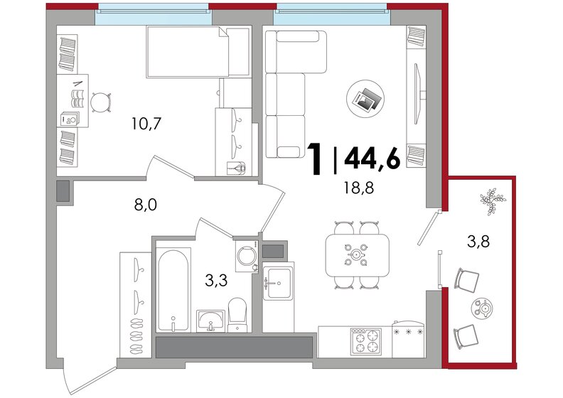 44,6 м², 1-комнатная квартира 5 753 400 ₽ - изображение 14