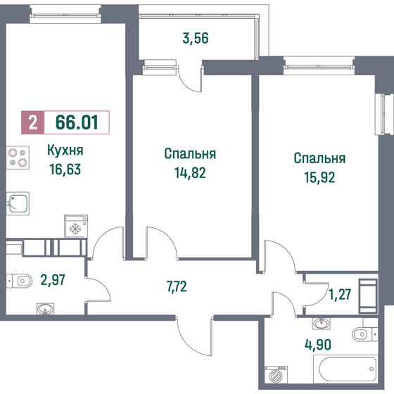 66 м², 2-комнатная квартира 10 957 660 ₽ - изображение 1
