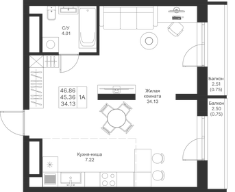 45 м², 1-комнатная квартира 11 990 000 ₽ - изображение 54