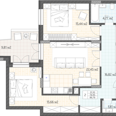 Квартира 86,8 м², 2-комнатные - изображение 2