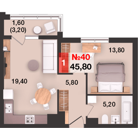 45,8 м², 1-комнатная квартира 5 267 000 ₽ - изображение 1