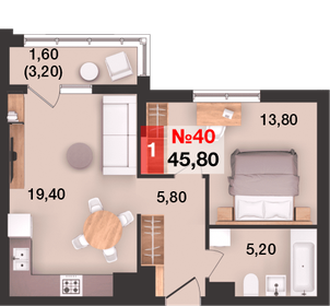 45,8 м², 1-комнатная квартира 5 221 200 ₽ - изображение 55