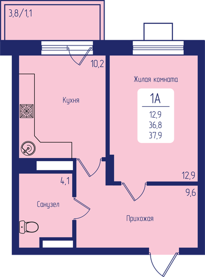 37,9 м², 1-комнатная квартира 6 253 500 ₽ - изображение 33