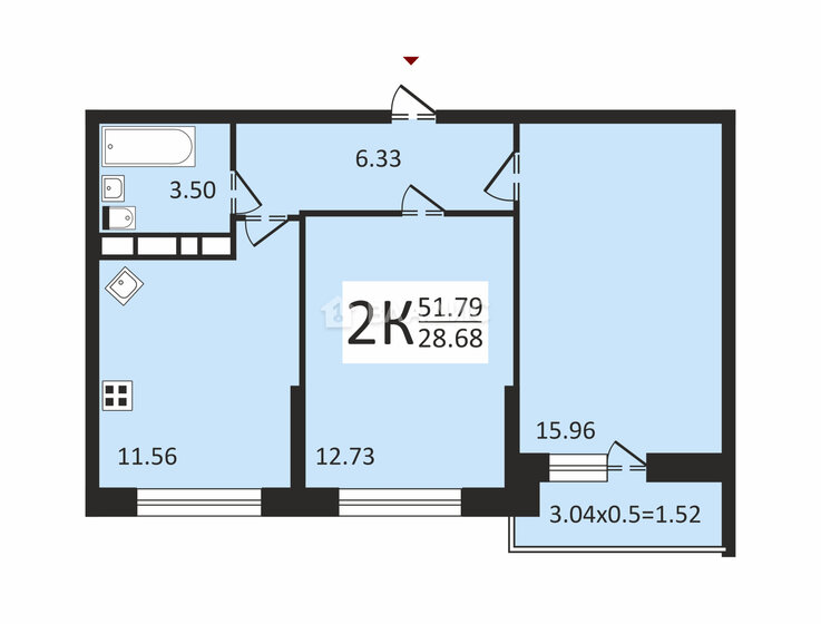 51,8 м², 2-комнатная квартира 6 000 000 ₽ - изображение 1