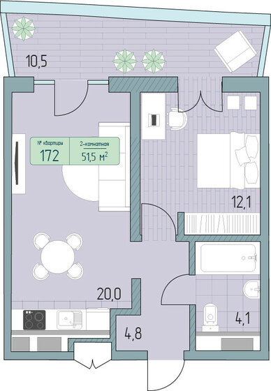 58,9 м², 2-комнатные апартаменты 12 617 500 ₽ - изображение 1