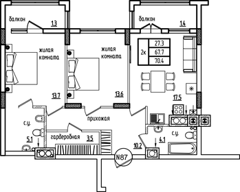 67,1 м², 2-комнатная квартира 9 000 000 ₽ - изображение 63
