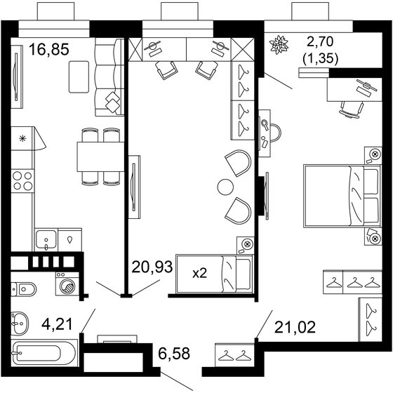 70,9 м², 2-комнатная квартира 12 144 928 ₽ - изображение 1