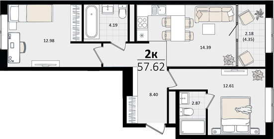 57,6 м², 2-комнатная квартира 15 885 834 ₽ - изображение 56