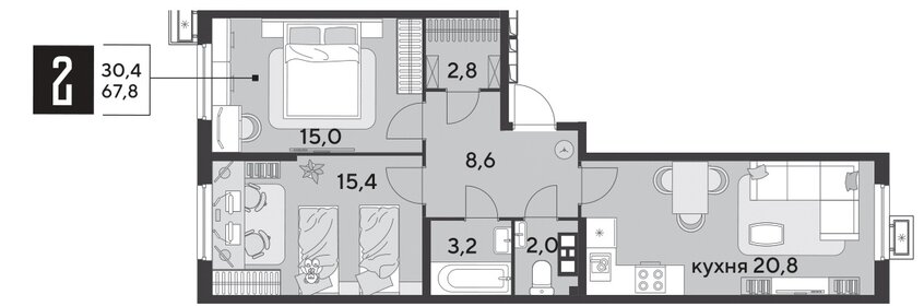 69,4 м², 2-комнатная квартира 11 464 880 ₽ - изображение 27