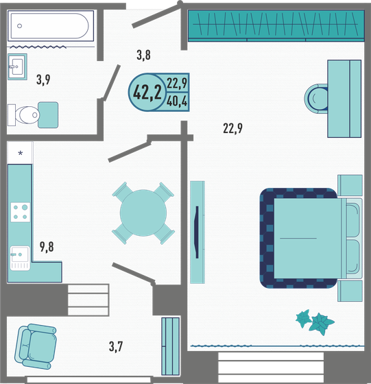 42,2 м², 1-комнатная квартира 4 755 940 ₽ - изображение 1