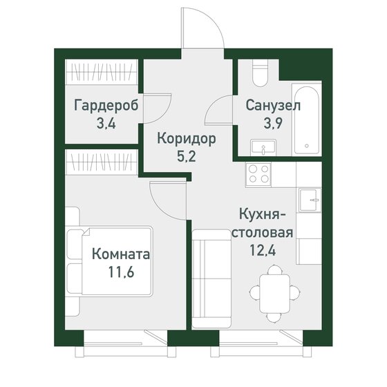36,5 м², 1-комнатная квартира 4 195 200 ₽ - изображение 1