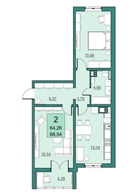 Квартира 64,3 м², 2-комнатная - изображение 2