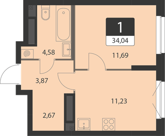 Квартира 34 м², 1-комнатная - изображение 1