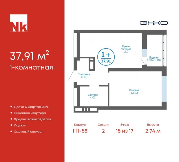 37,9 м², 1-комнатная квартира 4 968 260 ₽ - изображение 28