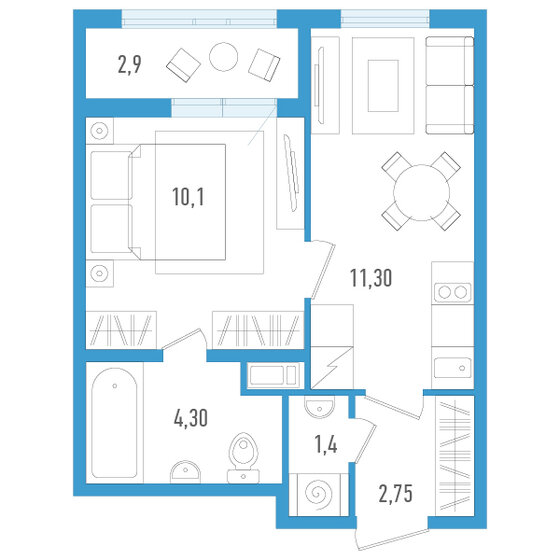 31,3 м², 1-комнатная квартира 6 338 250 ₽ - изображение 1