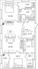 Квартира 76,1 м², 2-комнатная - изображение 1