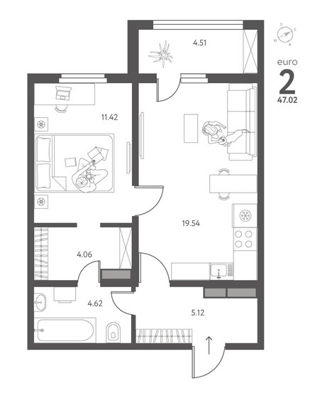 47 м², 1-комнатная квартира 5 219 220 ₽ - изображение 1