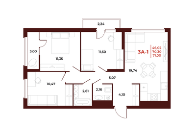 Квартира 71 м², 3-комнатная - изображение 1