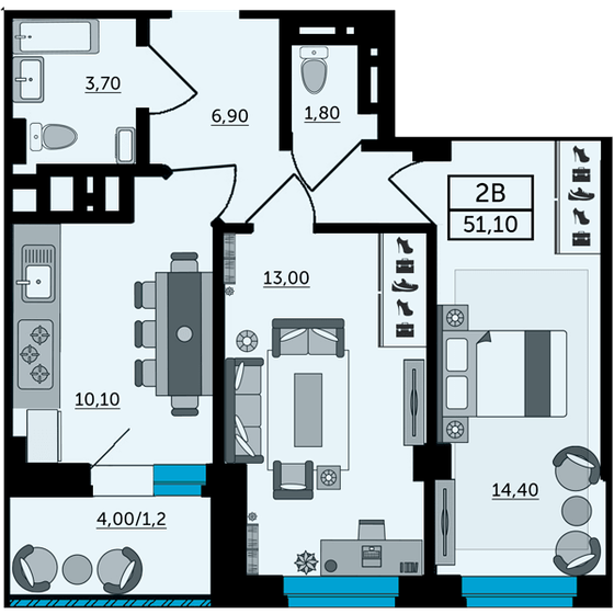 51,9 м², 2-комнатная квартира 6 916 000 ₽ - изображение 1
