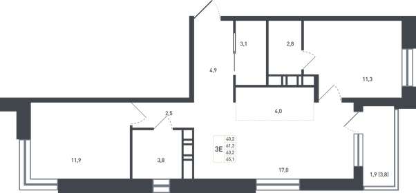 Квартира 63,2 м², 3-комнатная - изображение 1