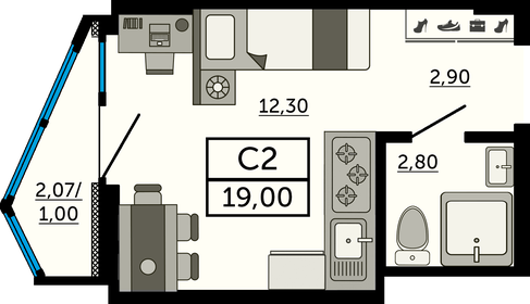 Квартира 18,6 м², студия - изображение 1