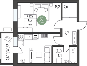 Квартира 44,3 м², 1-комнатная - изображение 1