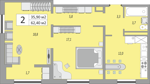 60,8 м², 2-комнатная квартира 5 900 000 ₽ - изображение 19