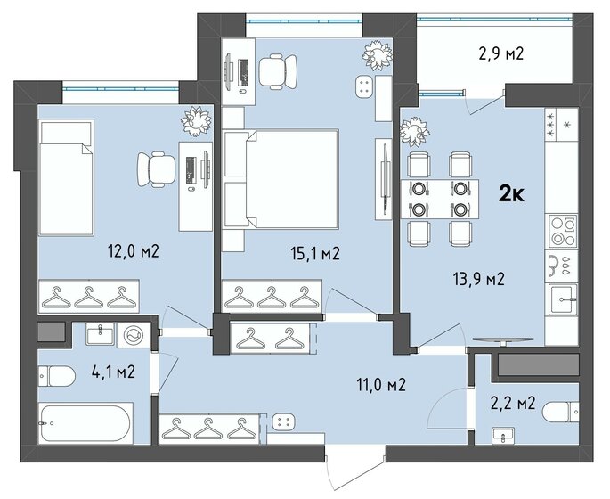 59,8 м², 2-комнатная квартира 7 261 514 ₽ - изображение 29