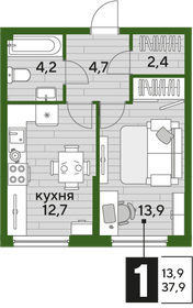 Квартира 37,9 м², 1-комнатная - изображение 2