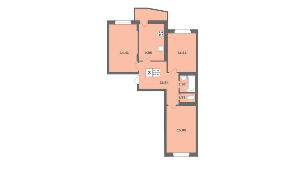 67,4 м², 3-комнатная квартира 6 145 584 ₽ - изображение 1
