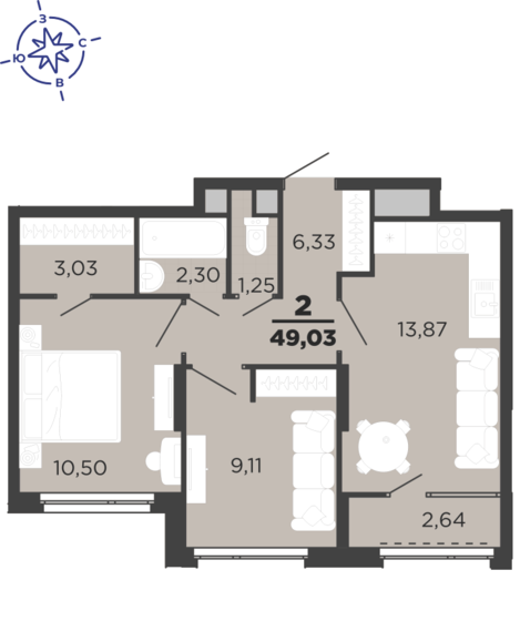 49 м², 2-комнатная квартира 6 671 545 ₽ - изображение 24