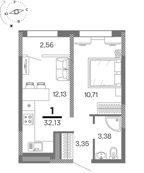 32,1 м², 1-комнатная квартира 4 168 410 ₽ - изображение 1